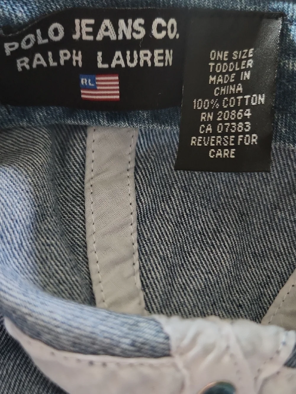 POLO Jeans Co Ralph Lauren Flag Embroidered Baseball Cap Denim Toddler